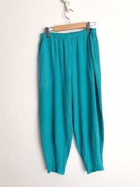 Vintage 90s Oh My Gauze! Turquoise Cotton Gauze Lagenlook Lantern Pants M